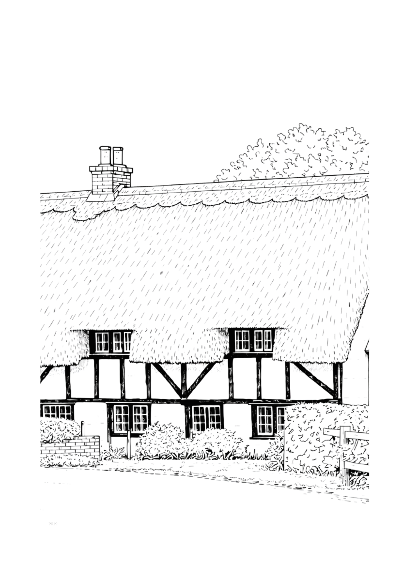 Thatched Hampshire cottage colouring page from Quiet Hampshire Book One